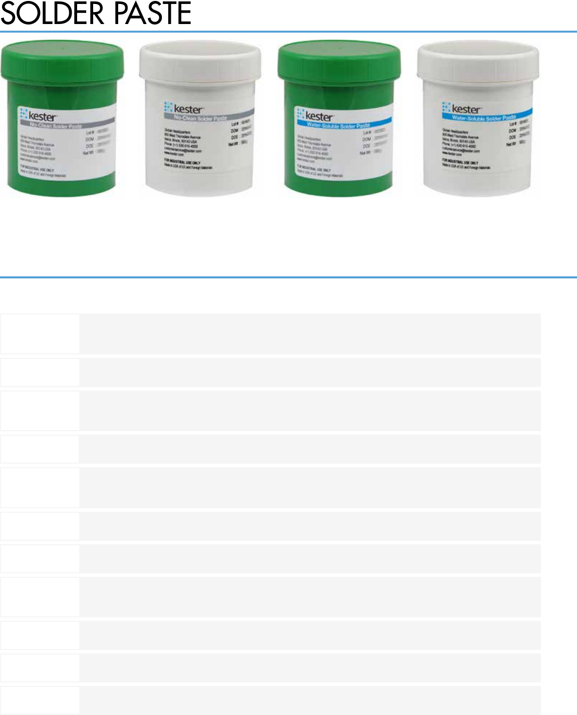 Assembly Materials Catalog by Kester Solder Datasheet DigiKey